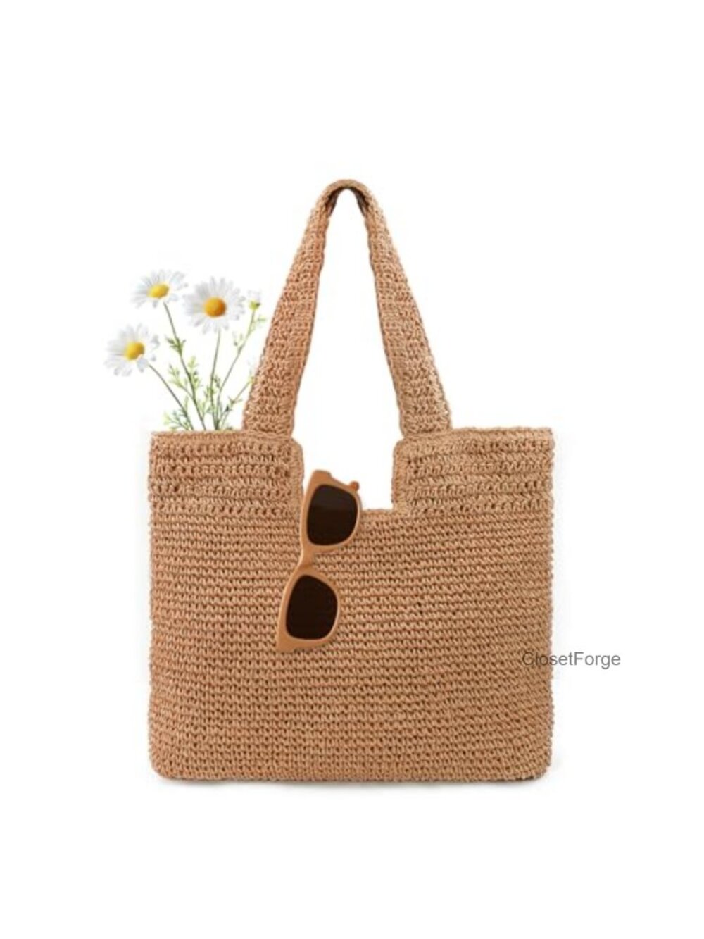 Straw Beach Tote with Leak-Proof Lining - Large Boho Ladies Travel Handbag